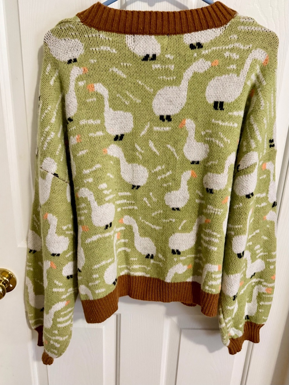 Cider Light Green & Brown Goose Print Button Front Cardigan - Picture 2 of 4